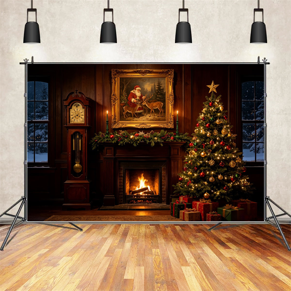 Fireplace Christmas Backdrop Santa Portrait Hearth Room Large Christmas Backdrop CSH69-38