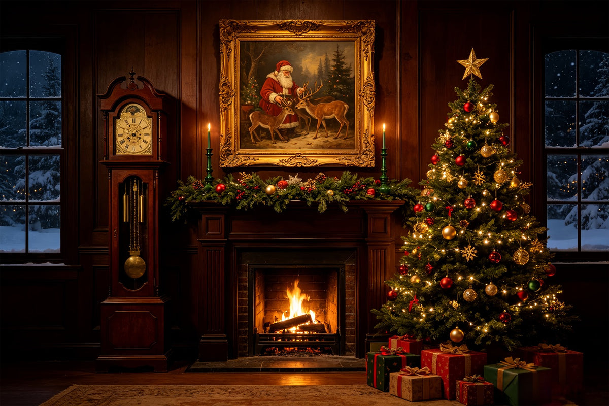 Fireplace Christmas Backdrop Santa Portrait Hearth Room Large Christmas Backdrop CSH69-38