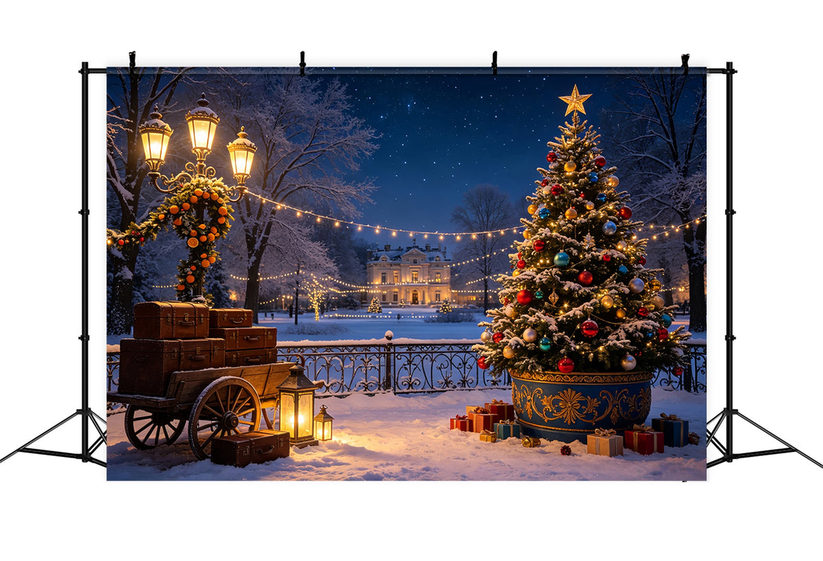 Winter Christmas Backdrop Grand Estate Tree Cart Backdrops Christmas CSH69-39