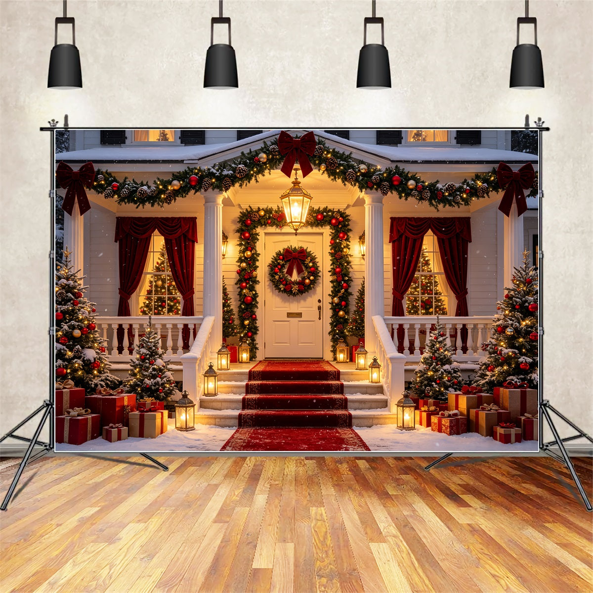Night Before Christmas Backdrop Red Carpet Porch Entrance Photography Christmas Backdrop CSH69-40