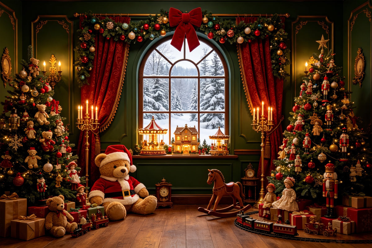 Vintage Christmas Backdrop Toyland Window Teddy Parlor Photography Backdrops Christmas CSH69-41