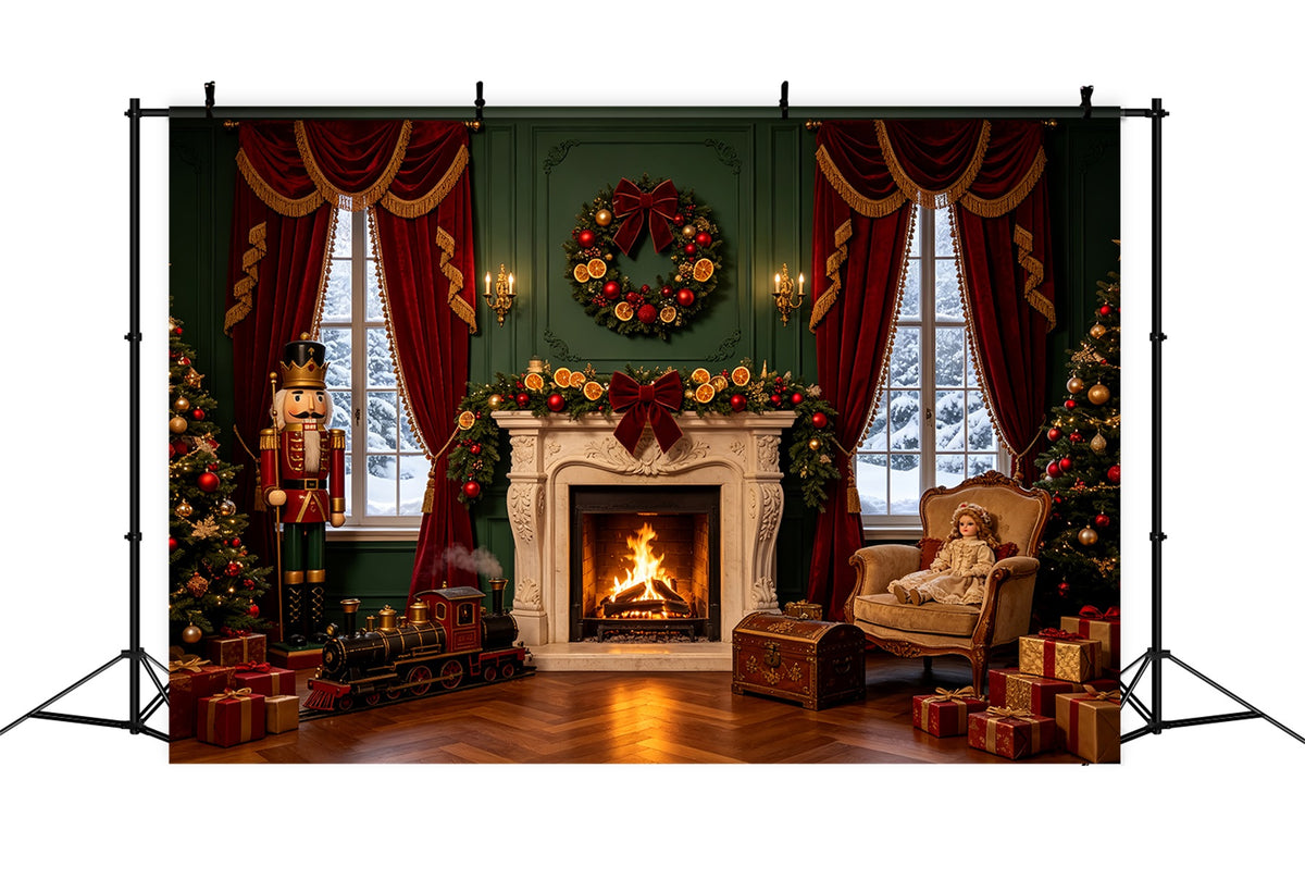 Christmas Window Backdrop Nutcracker Hearth Doll Parlor Photo Backdrops Christmas CSH69-42