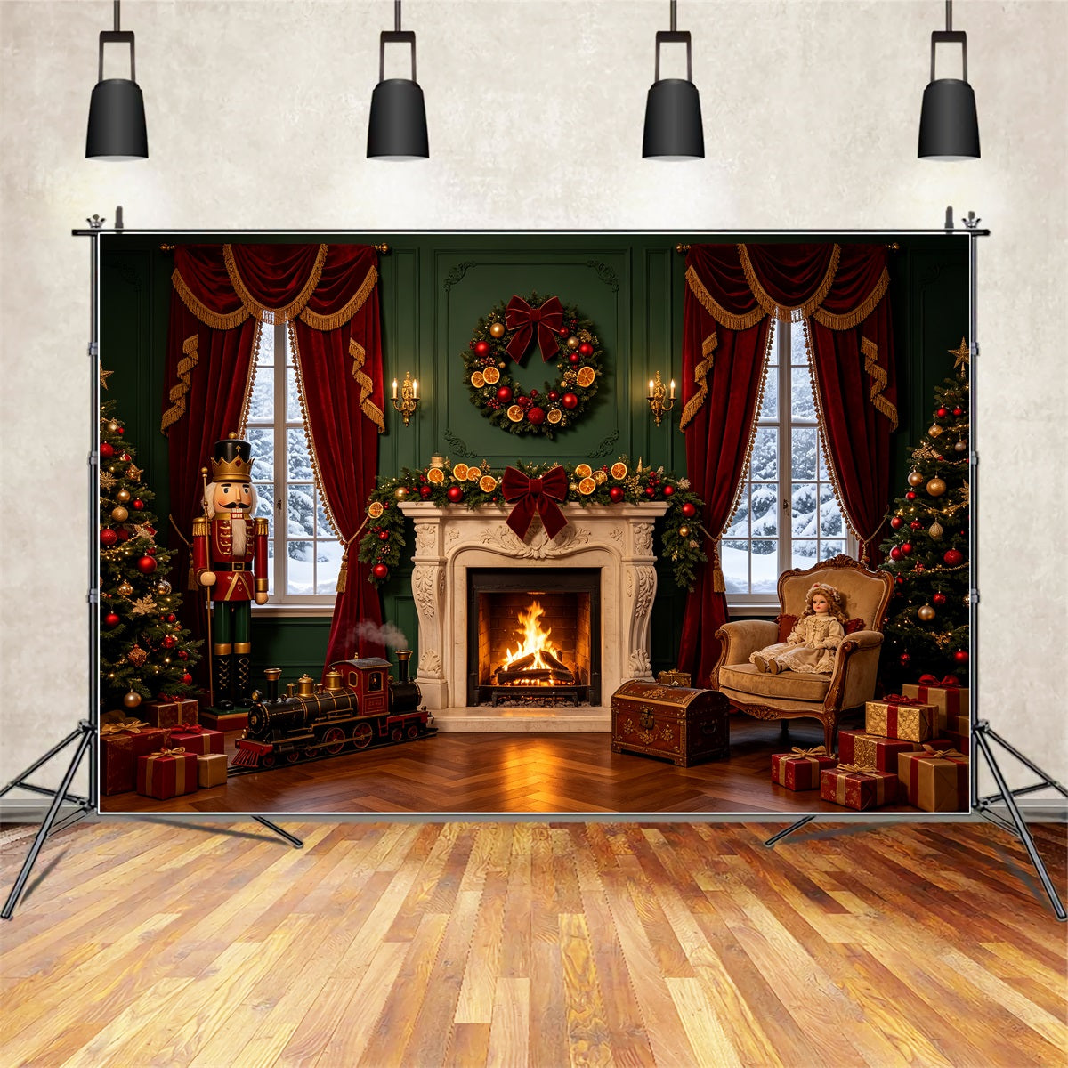 Christmas Window Backdrop Nutcracker Hearth Doll Parlor Photo Backdrops Christmas CSH69-42