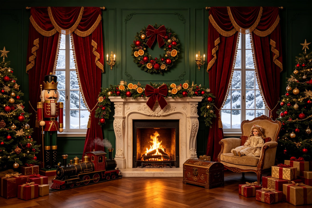 Christmas Window Backdrop Nutcracker Hearth Doll Parlor Photo Backdrops Christmas CSH69-42