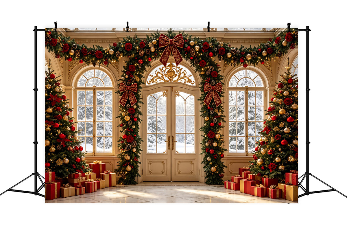 Christmas Living Room Backdrop Rose Garland Grand Entrance Christmas Wall Backdrops CSH69-43