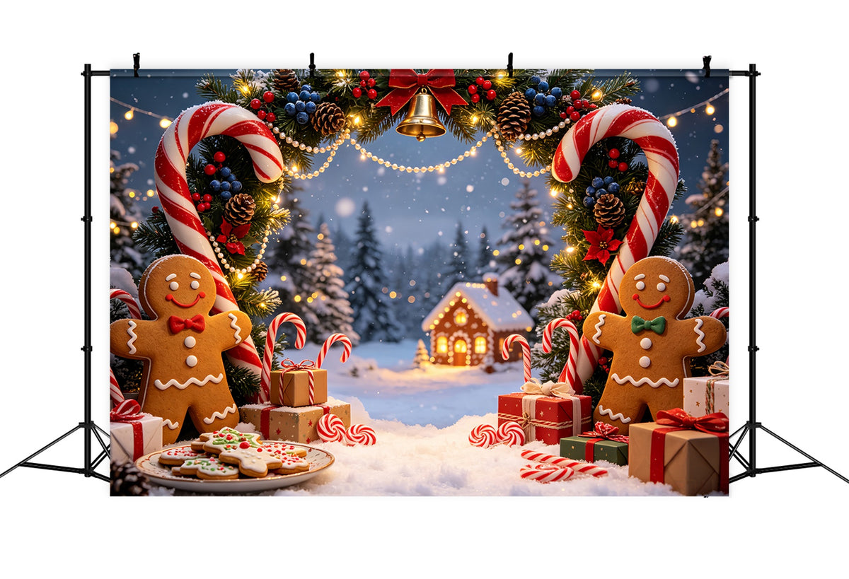 Gingerbread Christmas Backdrop Village Candy Cane Arch Christmas Studio Backdrop CSH69-44