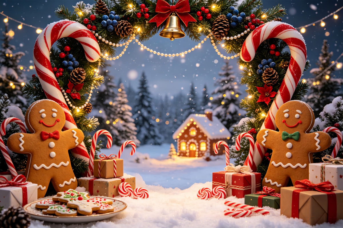 Gingerbread Christmas Backdrop Village Candy Cane Arch Christmas Studio Backdrop CSH69-44