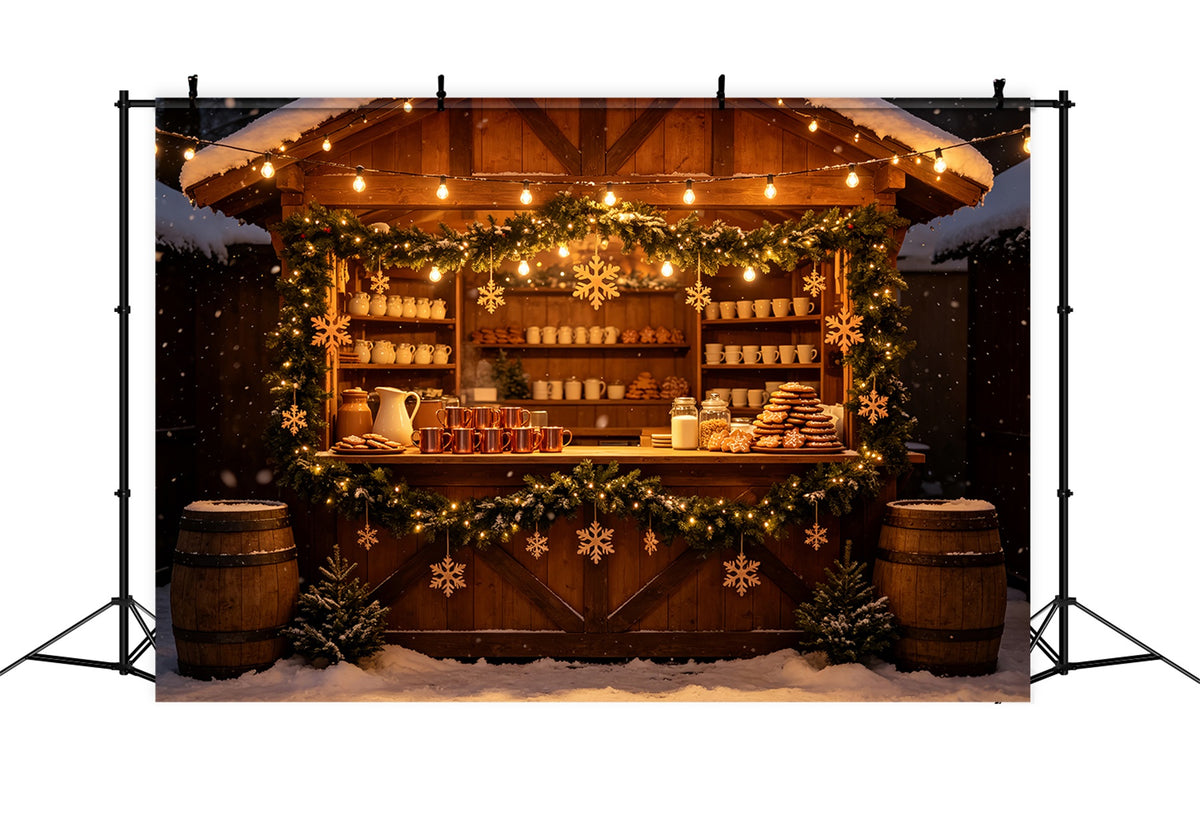 Winter Christmas Backdrop Snowflake Cookie Market Stall Photography Backdrop Christmas CSH69-45