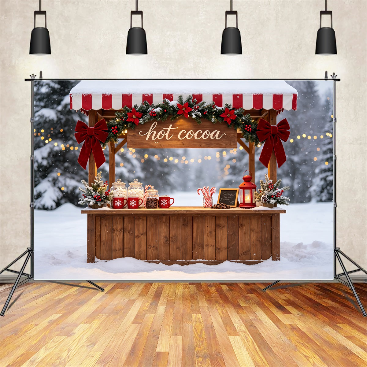 Snowy Christmas Backdrop Hot Cocoa Winter Stand Indoor Christmas Backdrop CSH69-46