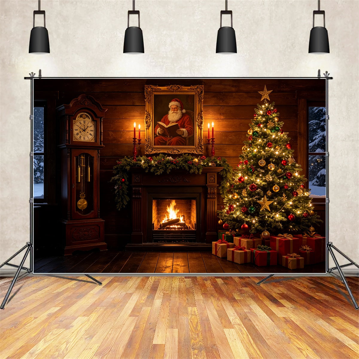 Christmas Cabin Backdrop Santa Portrait Hearth Room Studio Backdrops Christmas CSH69-47
