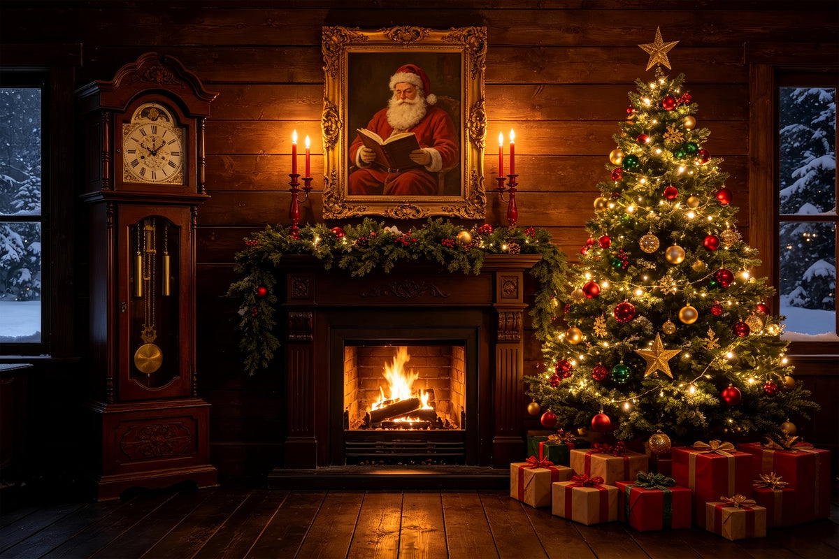 Christmas Cabin Backdrop Santa Portrait Hearth Room Studio Backdrops Christmas CSH69-47