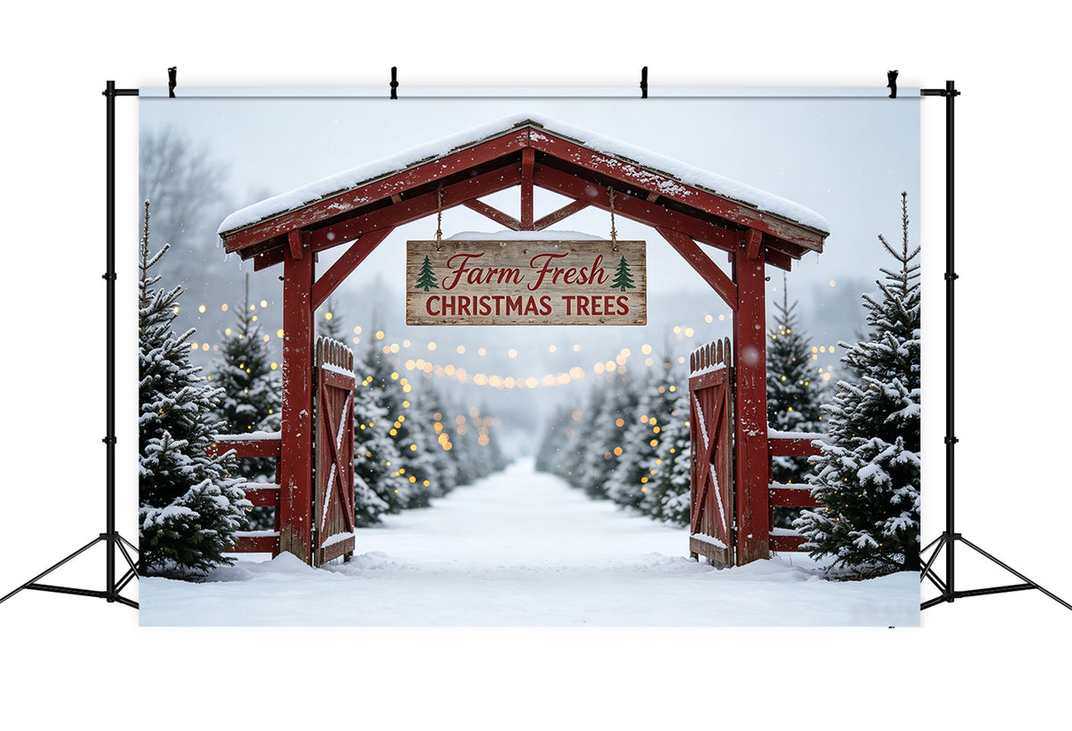 Christmas Tree Farm Backdrop Snowy Tree Farm Gate Photo Christmas Backdrop CSH69-48