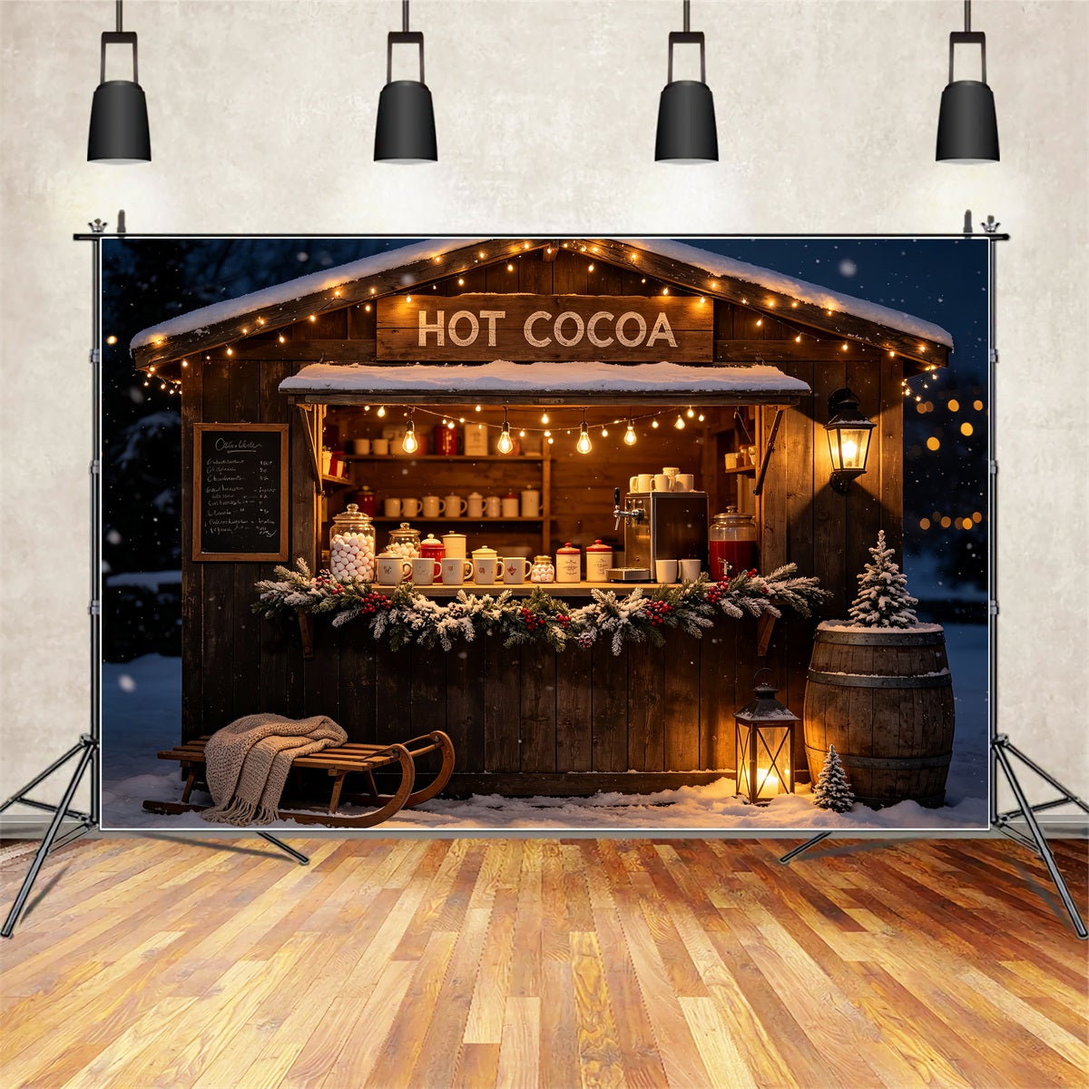 Christmas Store Backdrop Rustic Hot Cocoa Stand Photo Backdrops Christmas CSH69-5