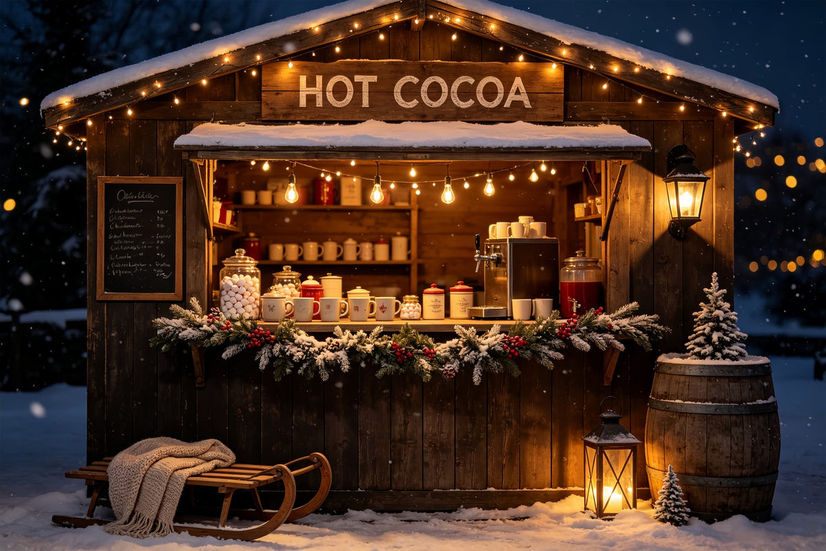 Christmas Store Backdrop Rustic Hot Cocoa Stand Photo Backdrops Christmas CSH69-5