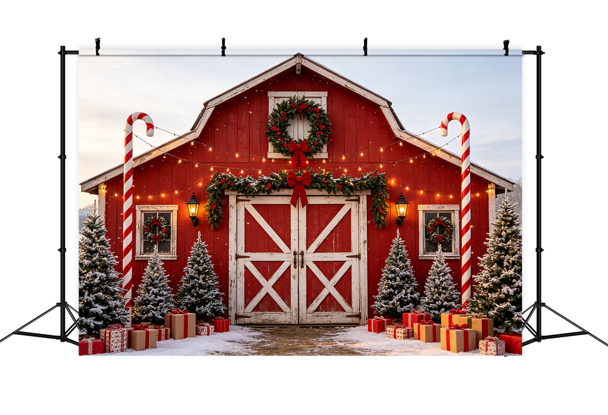 Christmas Farm Backdrop Candy Cane Barn Entrance Christmas Studio Backdrops CSH69-50