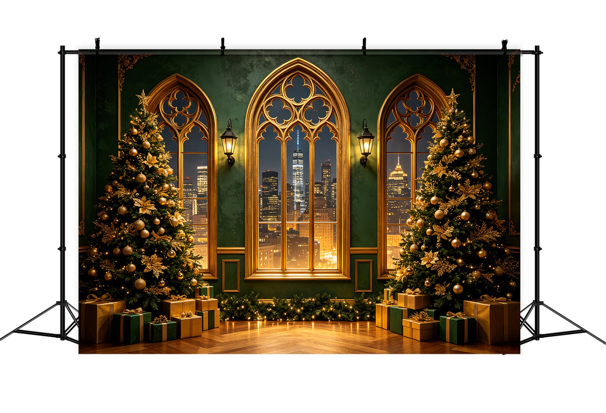 Modern Christmas Backdrop Golden Gothic City View Studio Christmas Backdrop CSH69-51