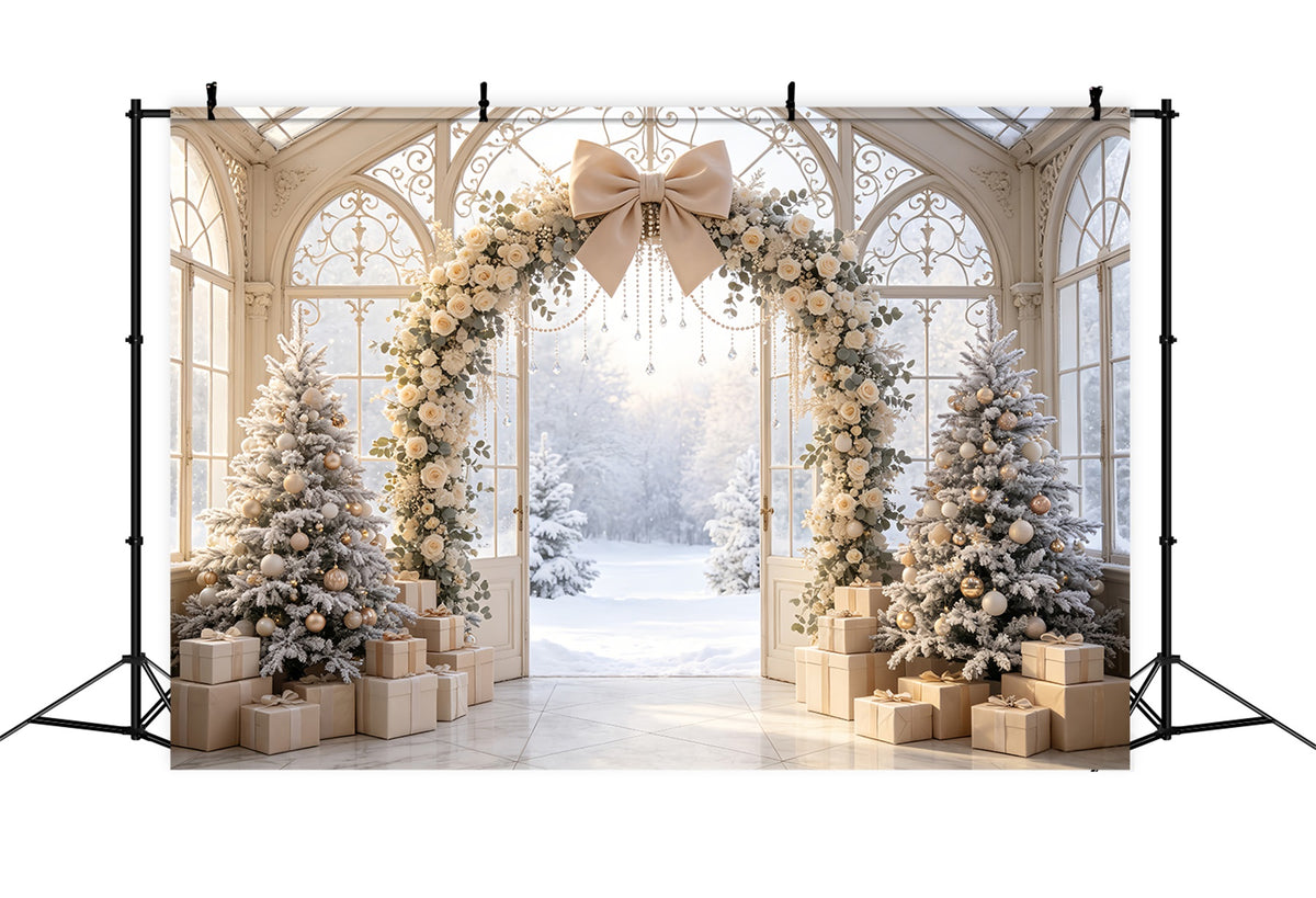 Snowy Christmas Backdrop Ivory Floral Archway Studio Christmas Backdrops CSH69-52