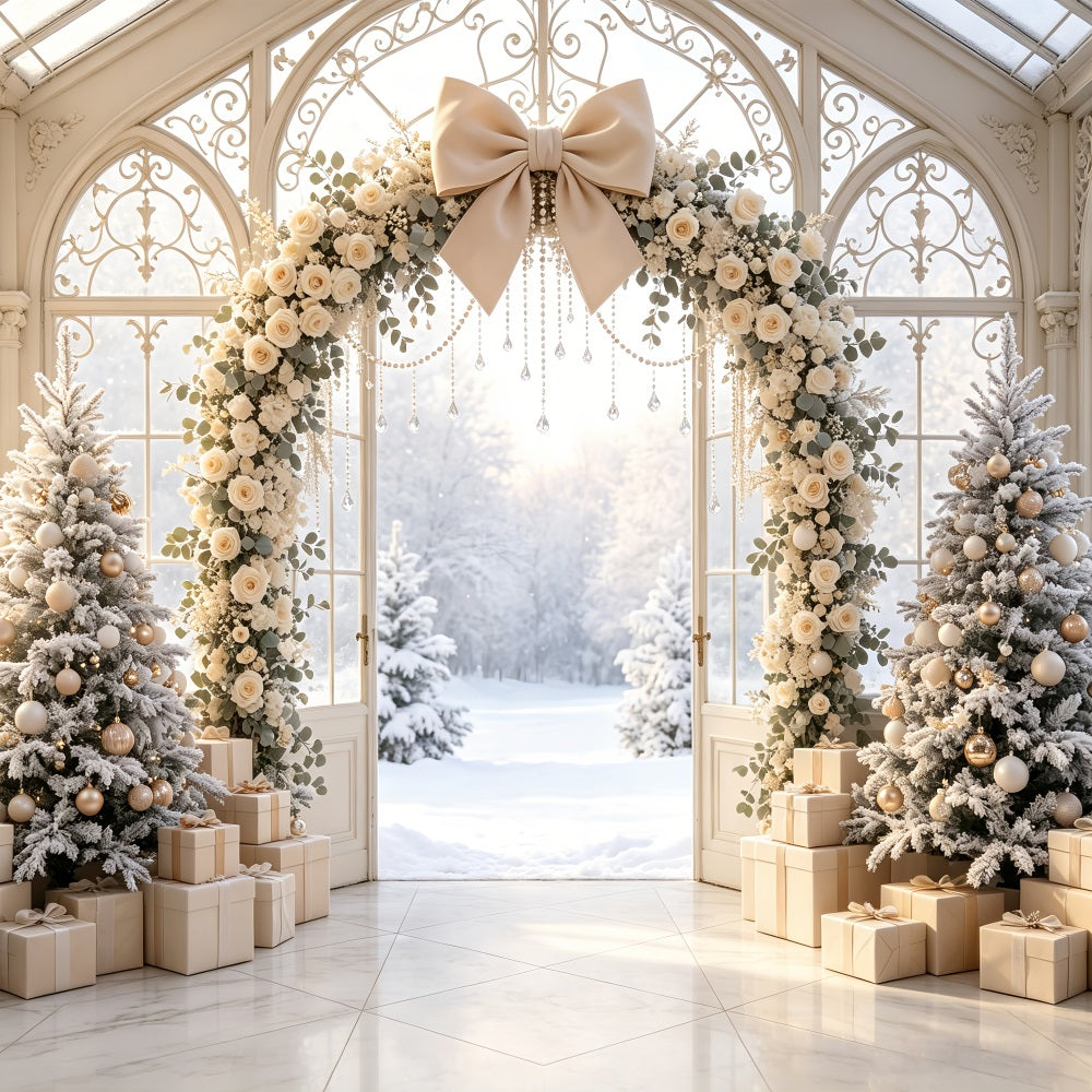 Snowy Christmas Backdrop Ivory Floral Archway Studio Christmas Backdrops CSH69-52