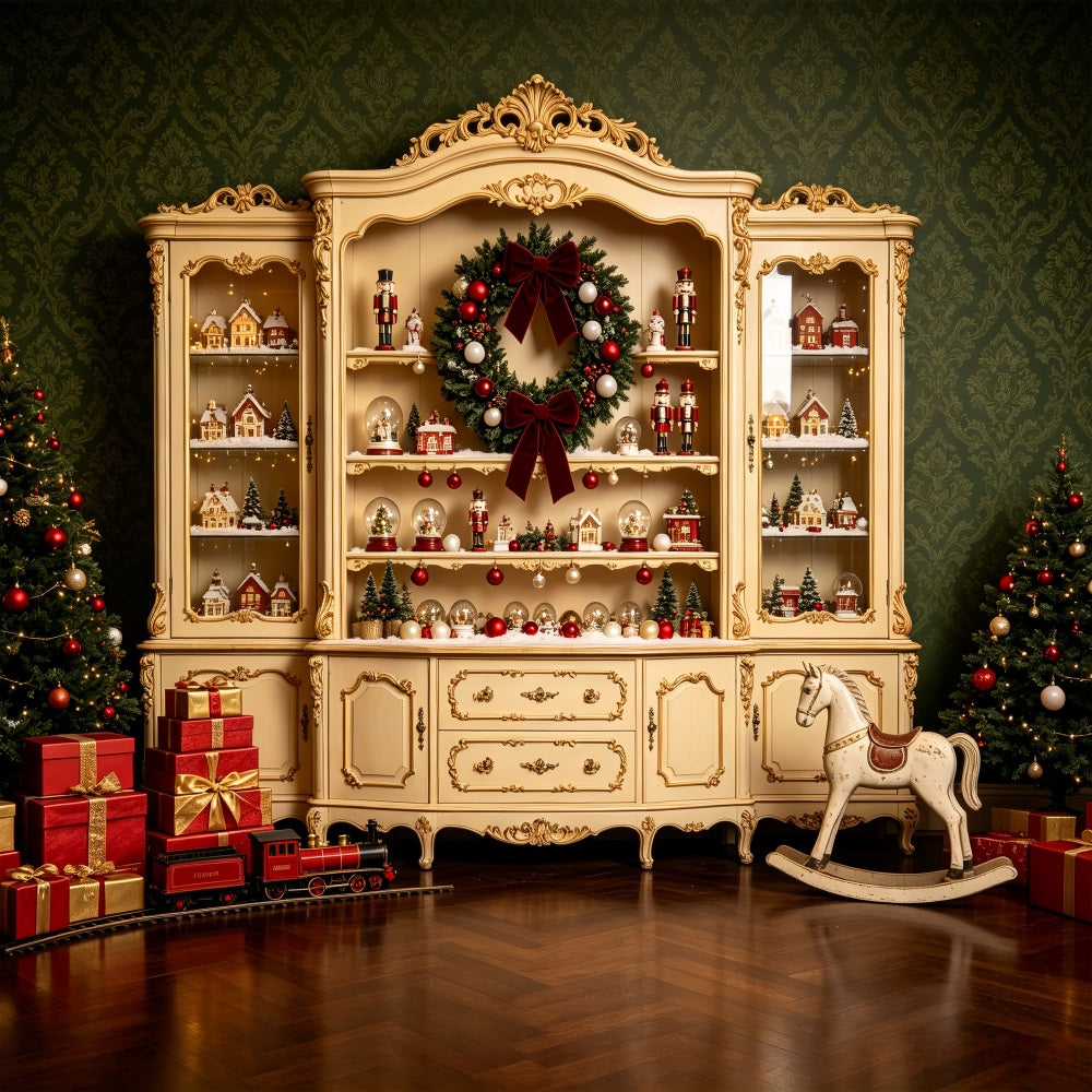 Rustic Christmas Backdrop Vintage Village Cabinet Display Wall Christmas Backdrop CSH69-53