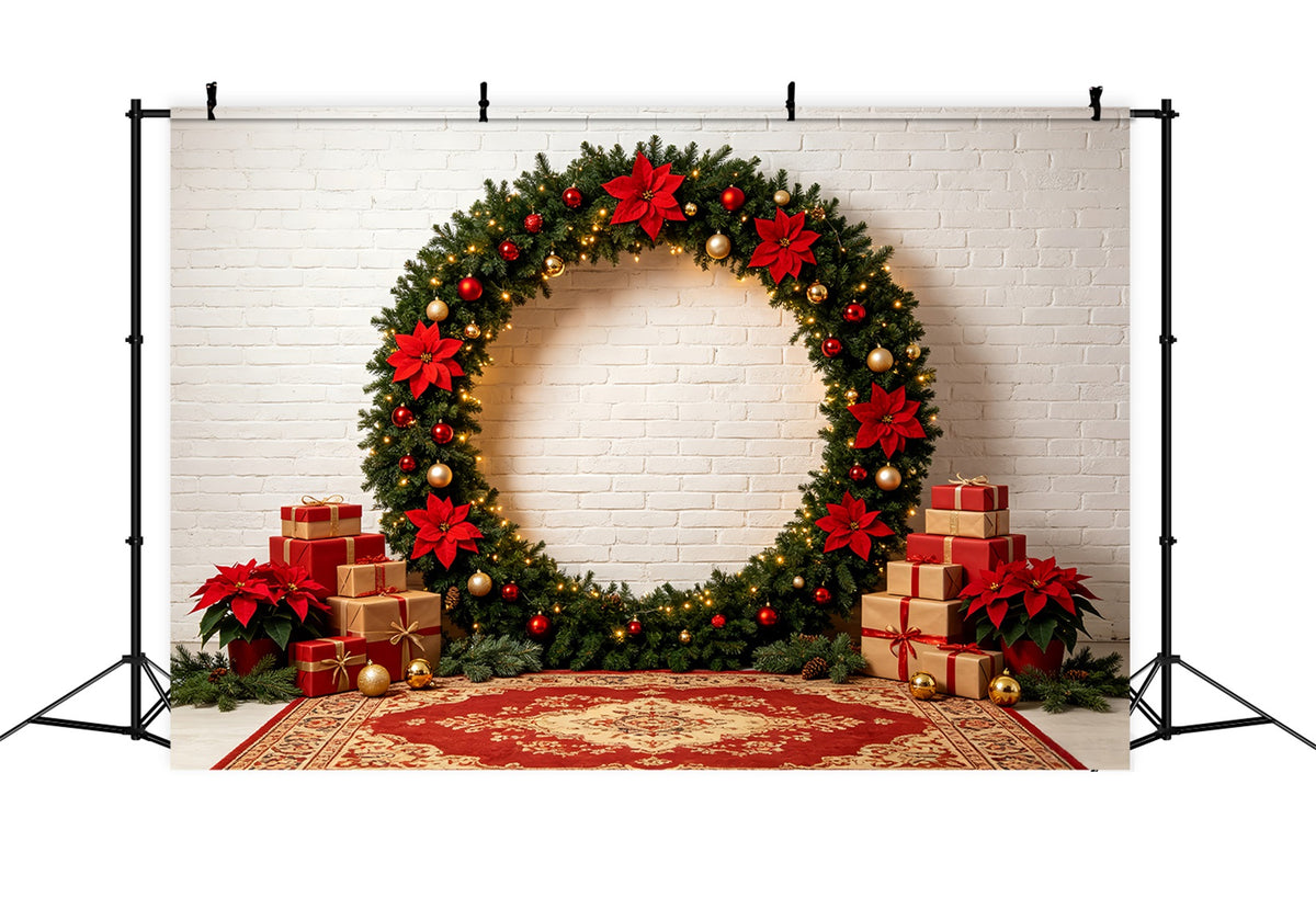 Christmas Picture Backdrop Poinsettia Wreath Gift Arch Christmas Backdrops For Photos CSH69-57