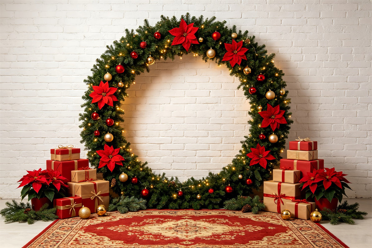 Christmas Picture Backdrop Poinsettia Wreath Gift Arch Christmas Backdrops For Photos CSH69-57