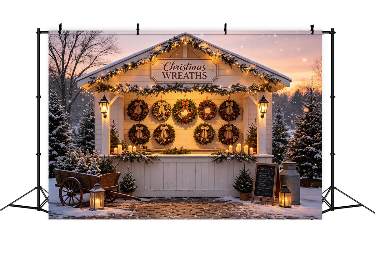 Christmas Wreath Backdrop Snowy Wreath Market Stall Christmas Wall Backdrops CSH69-6