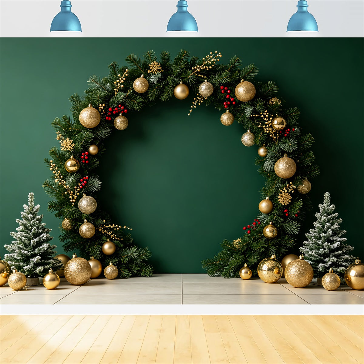 Christmas Photo Backdrops Green Ornament Arch Display Christmas Portrait Backdrop CSH69-60