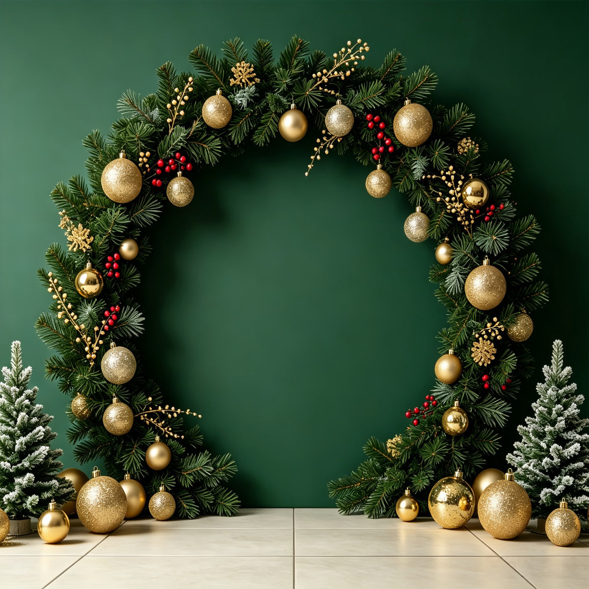 Christmas Photo Backdrops Green Ornament Arch Display Christmas Portrait Backdrop CSH69-60