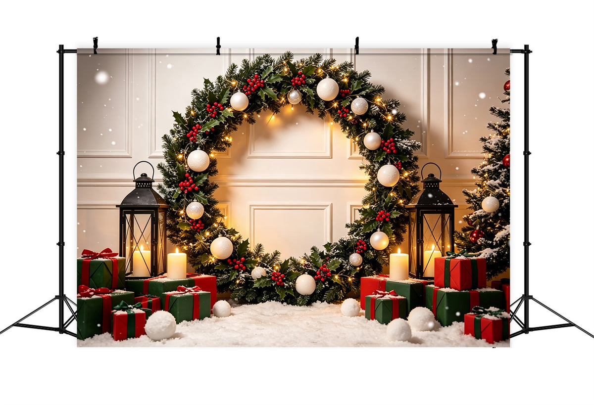 Christmas Photo Booth Backdrop Holly Lantern Gift Arch Christmas Backdrops Photography CSH69-62