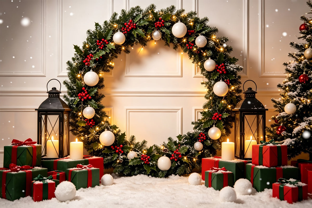 Christmas Photo Booth Backdrop Holly Lantern Gift Arch Christmas Backdrops Photography CSH69-62