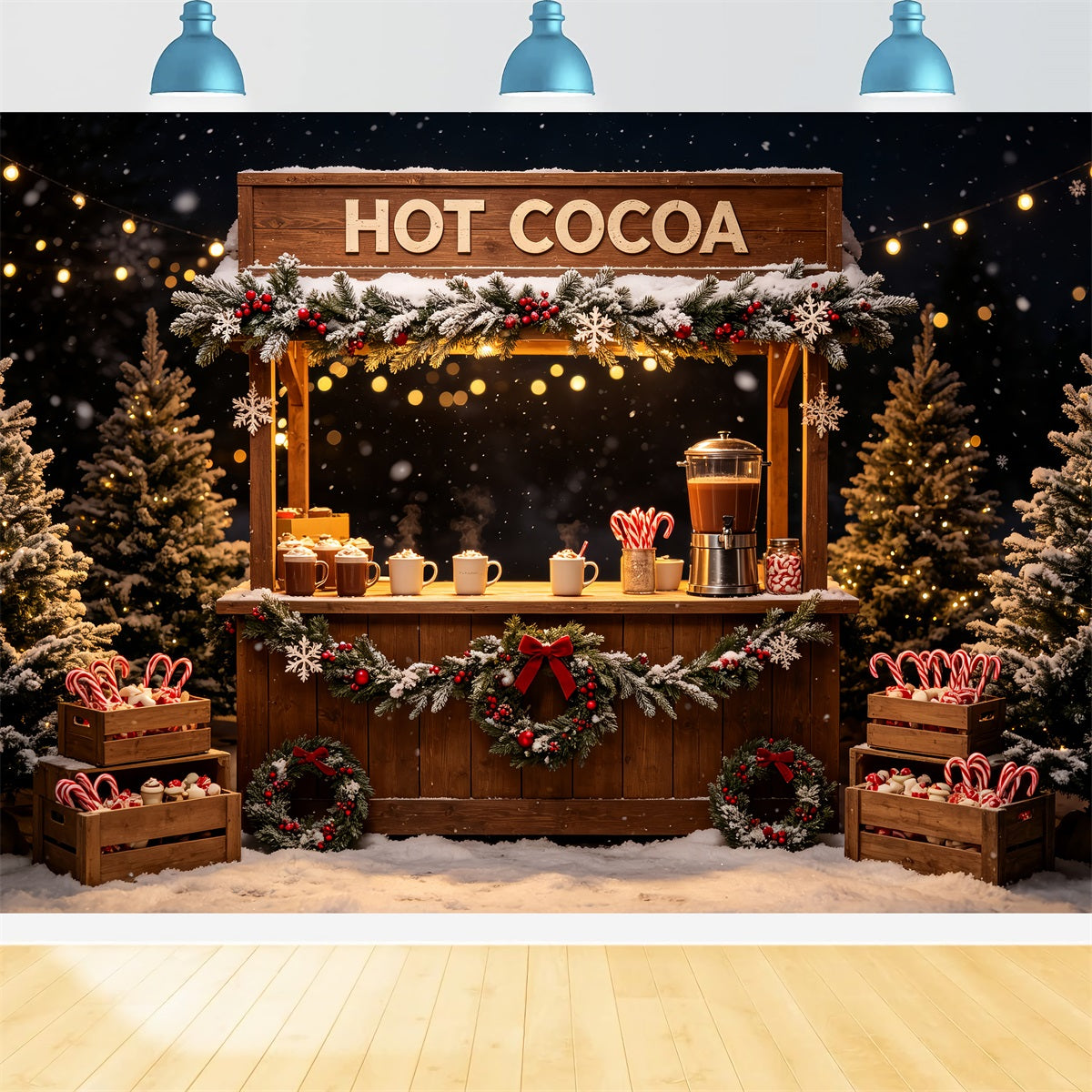 Christmas Party Backdrop Hot Cocoa Stand Display Xmas Backdrop CSH69-63
