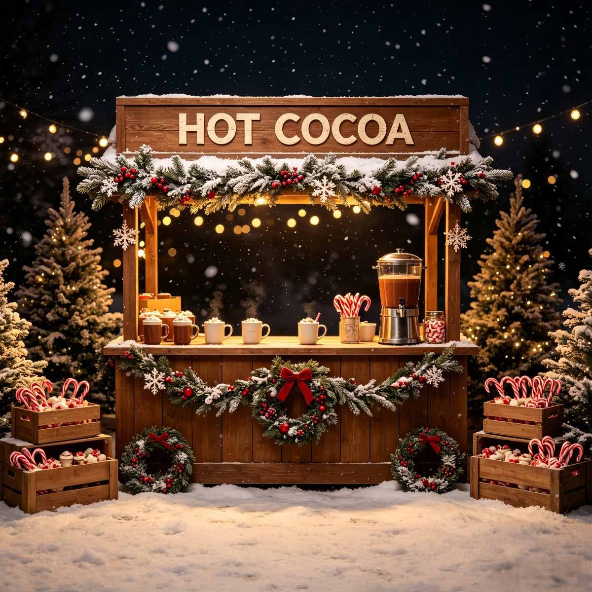 Christmas Party Backdrop Hot Cocoa Stand Display Xmas Backdrop CSH69-63