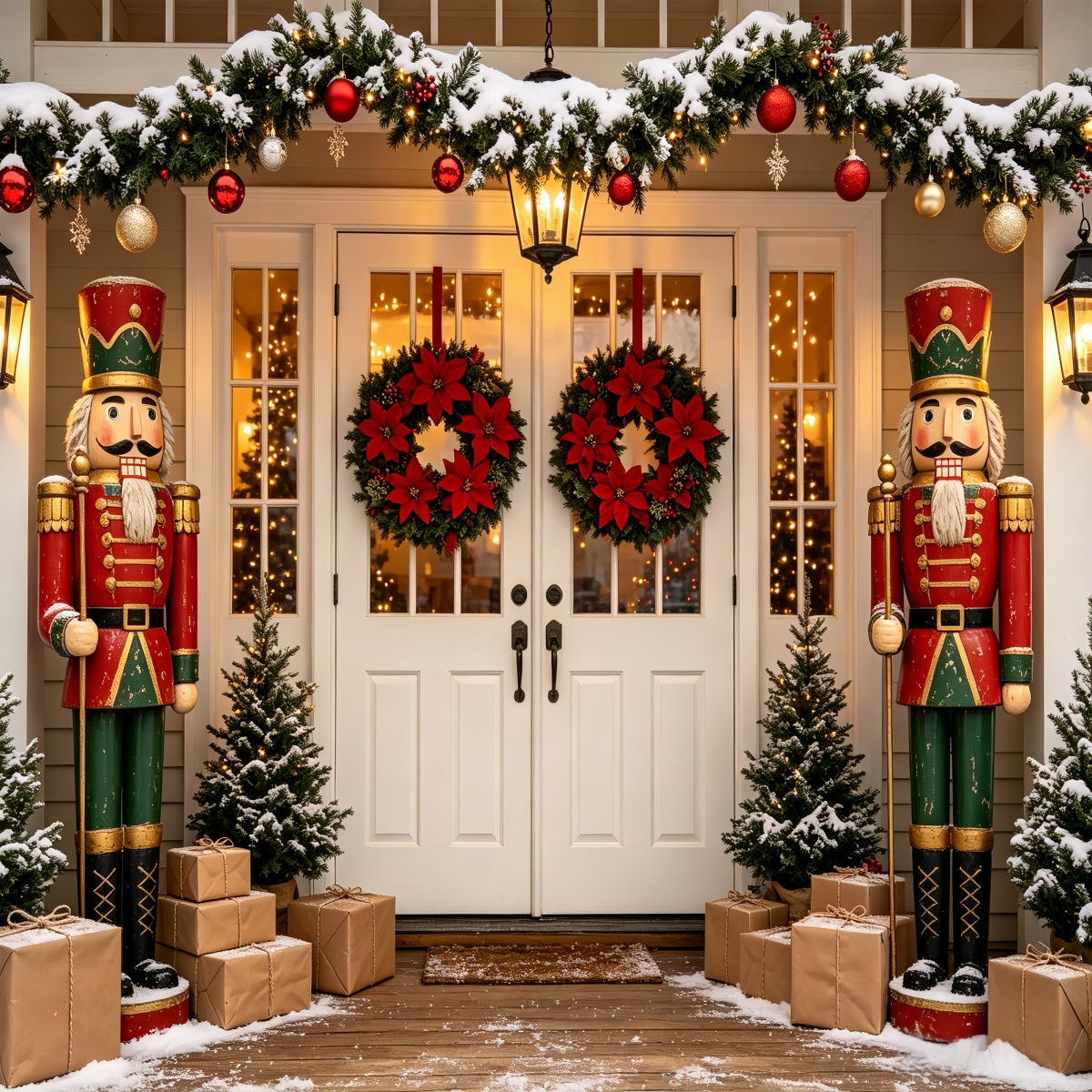 Nutcracker Photo Backdrop Porch Wreath Door Entrance Nutcracker Backdrops CSH69-64