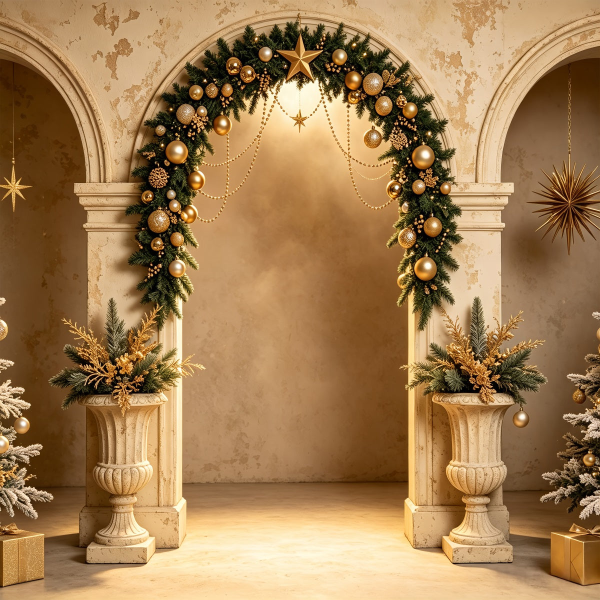 Christmas Photoshoot Backdrop Golden Archway Tree Display Christmas Backdrops For Photography CSH69-66