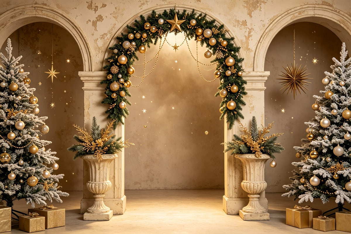 Christmas Photoshoot Backdrop Golden Archway Tree Display Christmas Backdrops For Photography CSH69-66