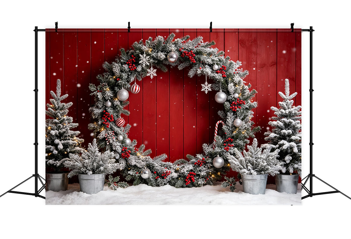 Christmas Photo Booth Backdrop Frosted Red Wreath Wall Christmas Backdrops Photography CSH69-69
