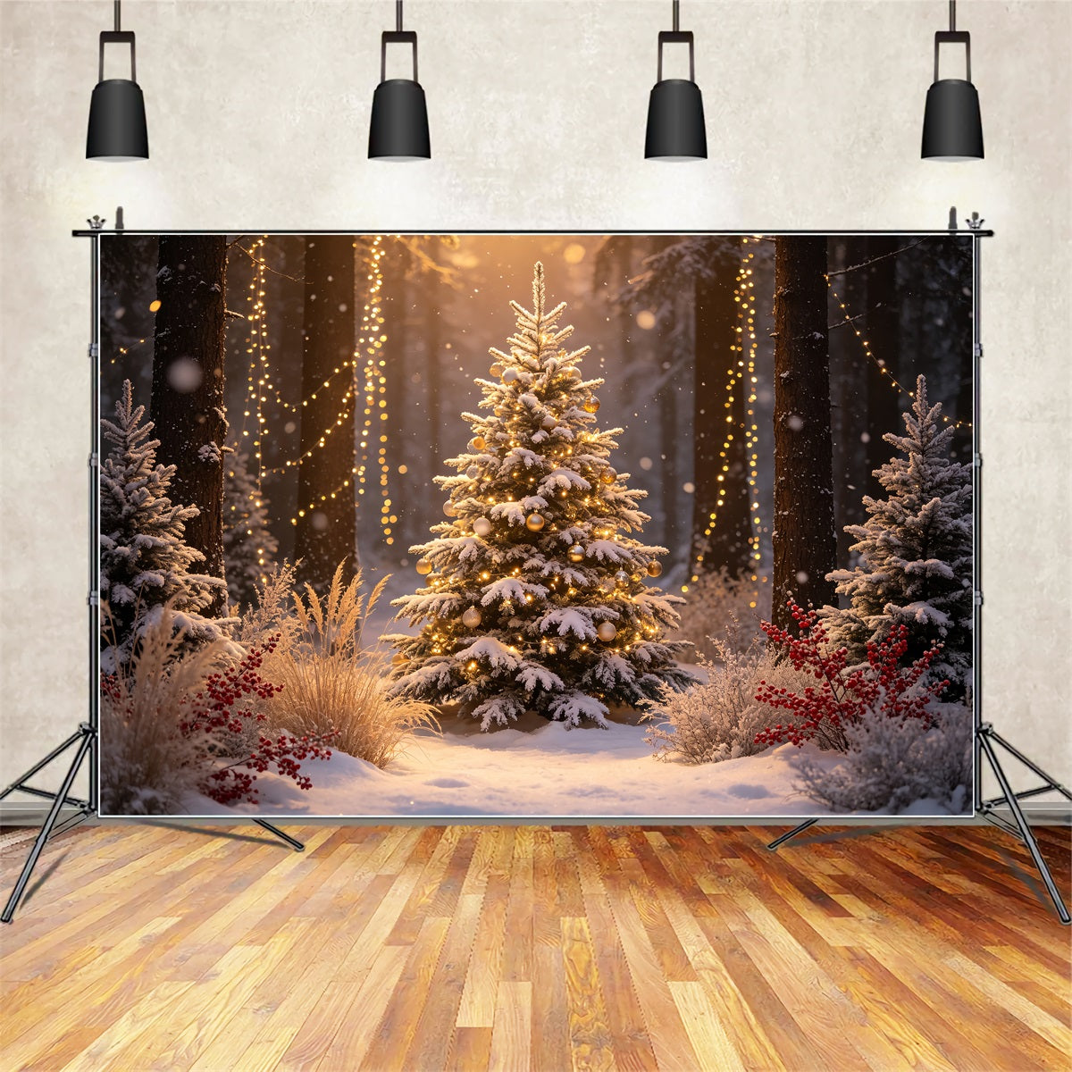 Christmas Tree Backdrop Glowing Forest Tree Lights Christmas Studio Backdrop CSH69-7