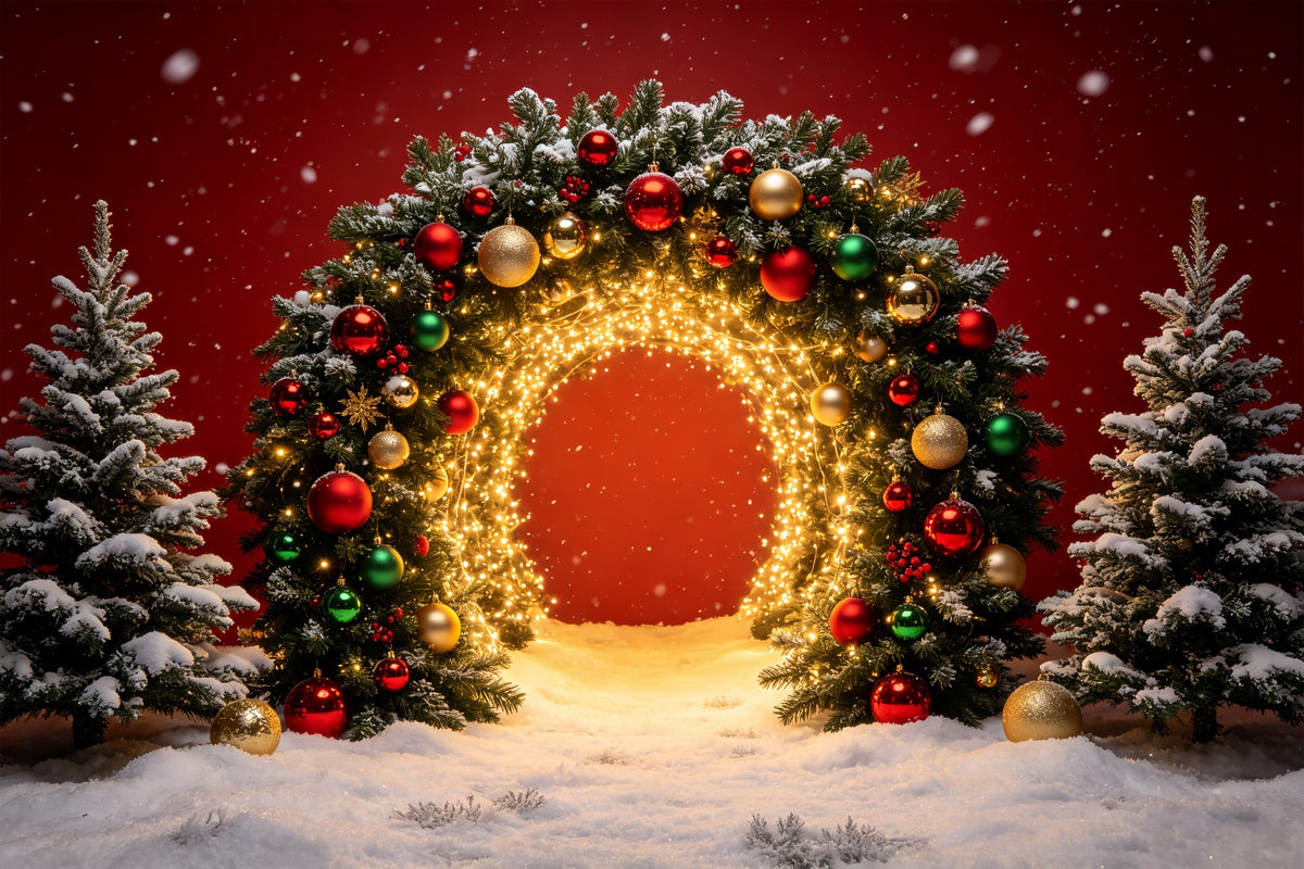 Christmas Portrait Backdrop Golden Lighted Archway Christmas Photoshoot Backdrop CSH69-70