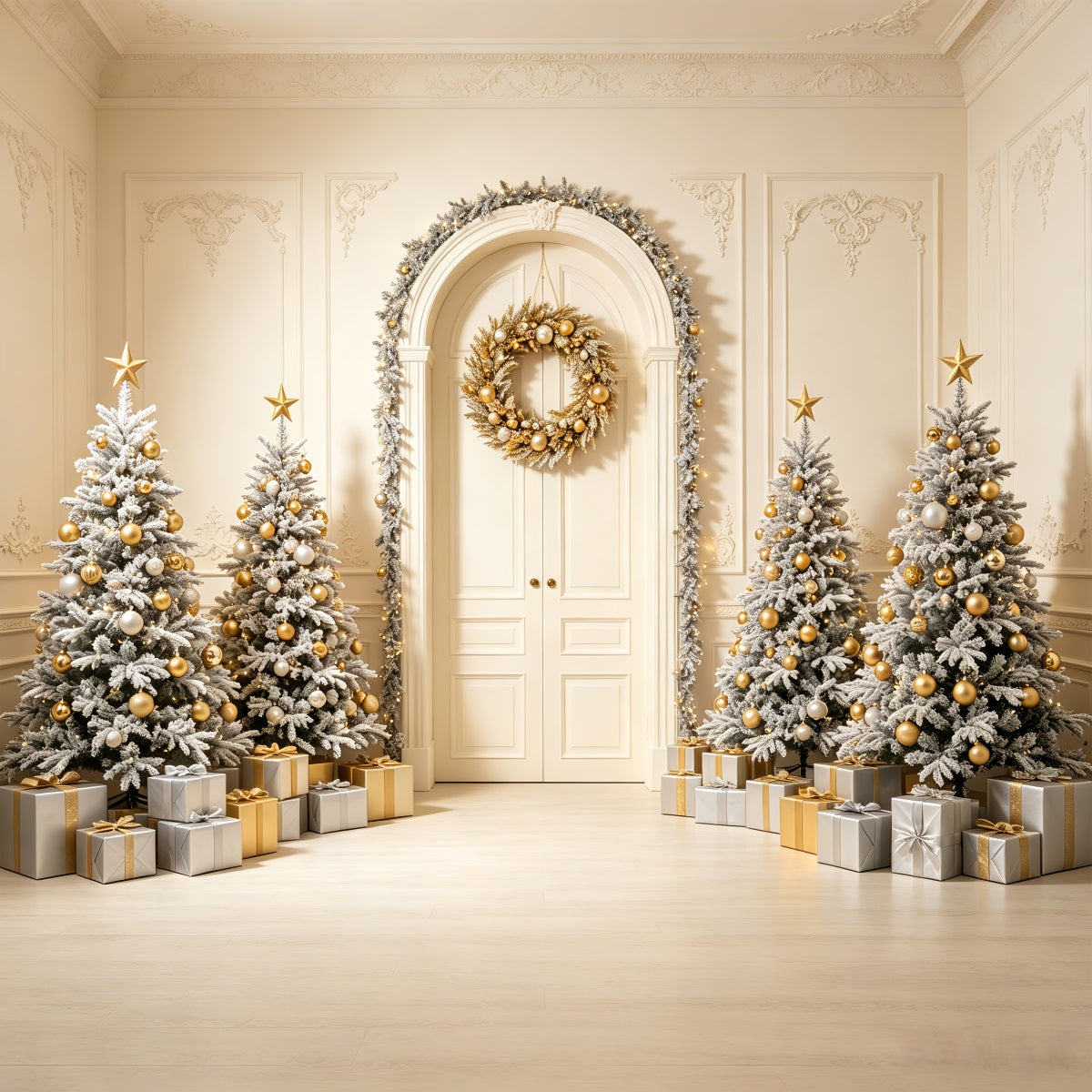 Christmas Card Backdrop White Archway Tree Display Christmas Picture Backdrop CSH69-72