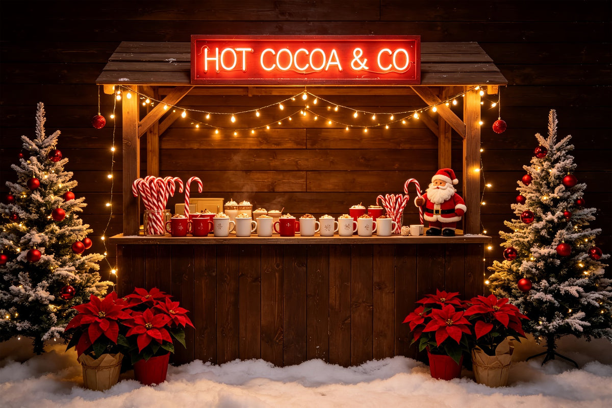 Christmas Backdrop For Party Hot Cocoa Wooden Bar Christmas Party Backdrop CSH69-74