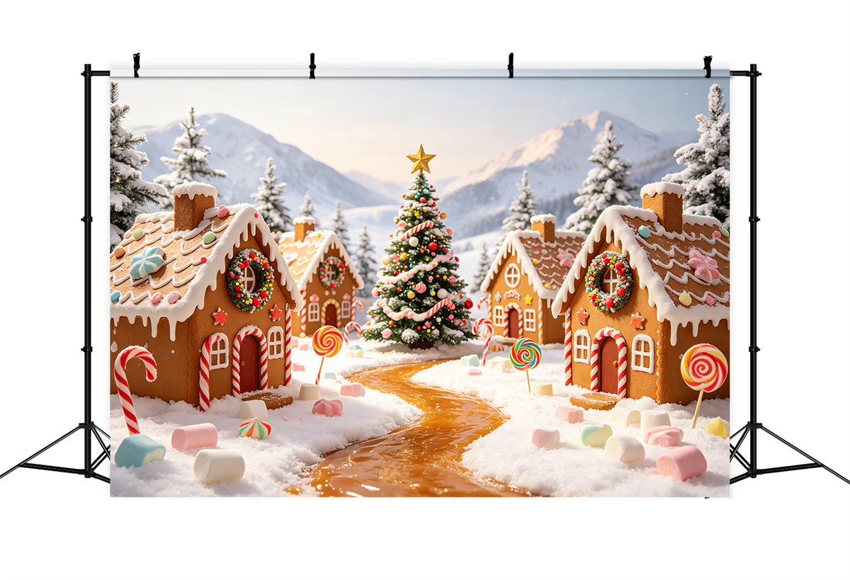Gingerbread House Backdrop Candyland Snowy Village Gingerbread House Backdrops CSH69-76