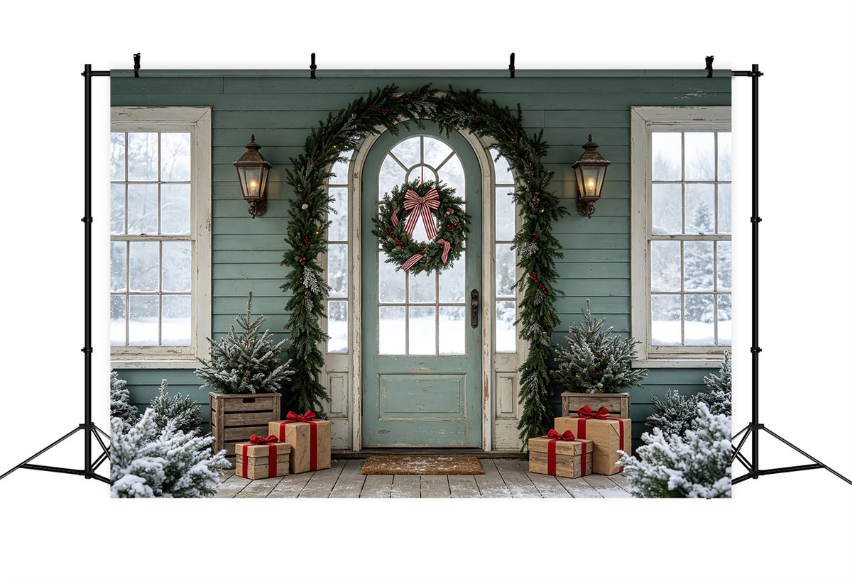 Christmas Card Backdrop Frosted Green Doorway Xmas Backdrop CSH69-77