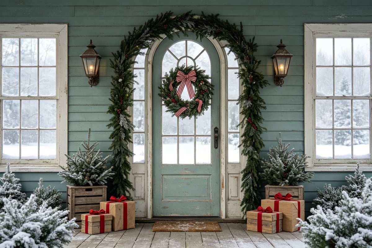 Christmas Card Backdrop Frosted Green Doorway Xmas Backdrop CSH69-77