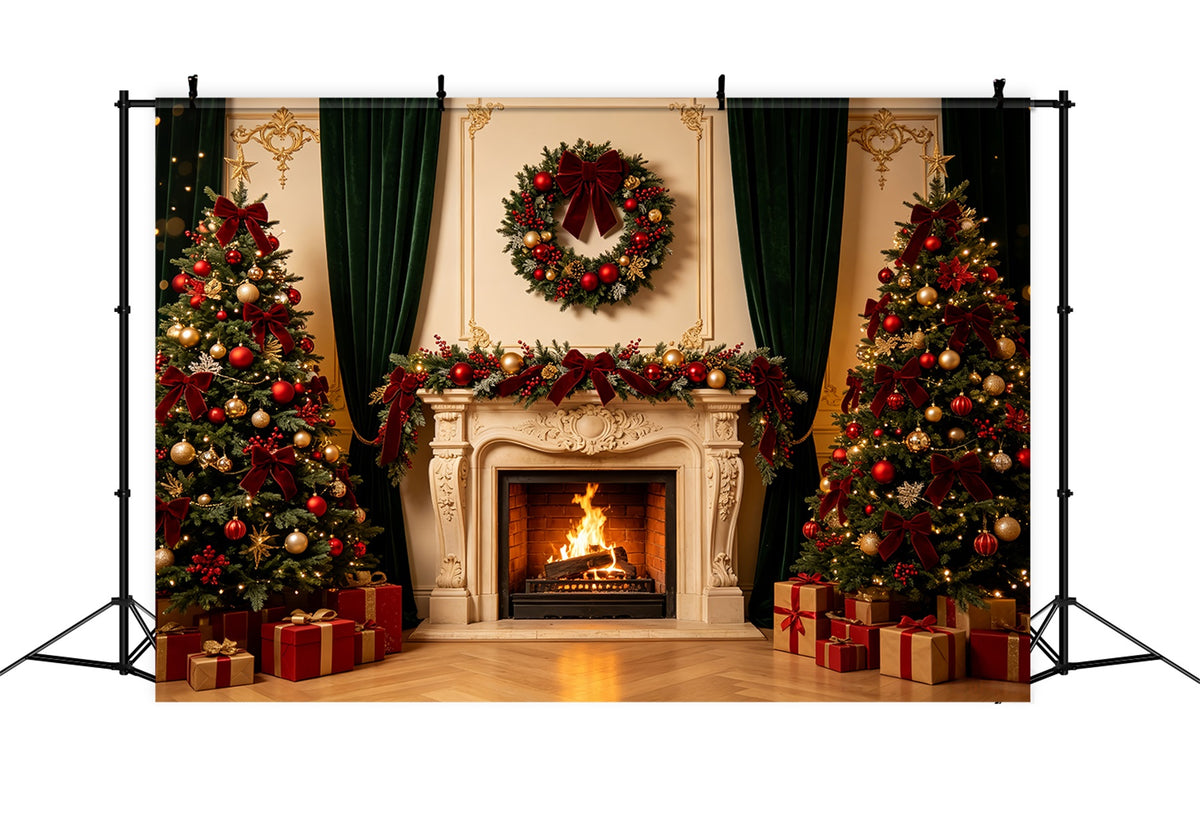 Christmas Fireplace Backdrop Elegant Wreath Retro Wall Photography Backdrop Christmas CSH69-8