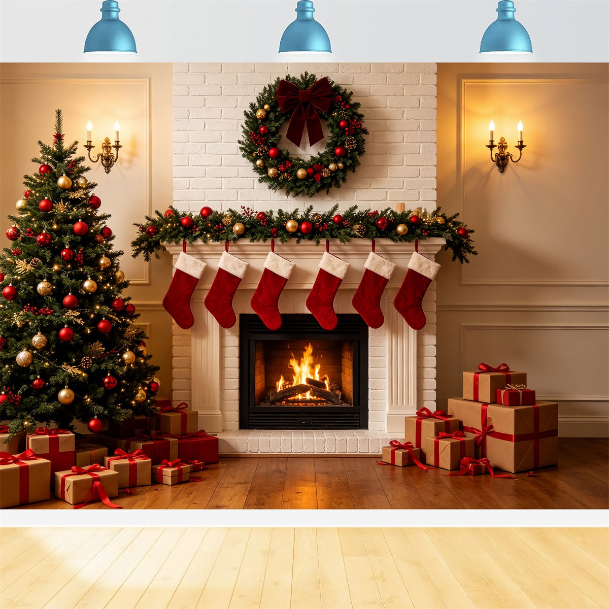 Christmas Fireplace Backdrop Classic White Fireplace Mantel Christmas Photo Backdrops CSH69-82