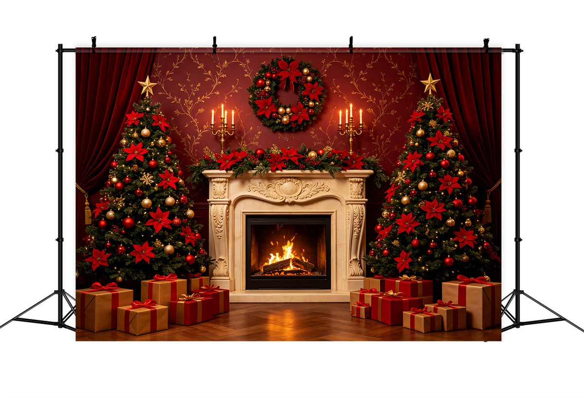 Christmas Backdrops For Stage Elegant Red Curtain Fireplace Christmas Backdrop For Party CSH69-83