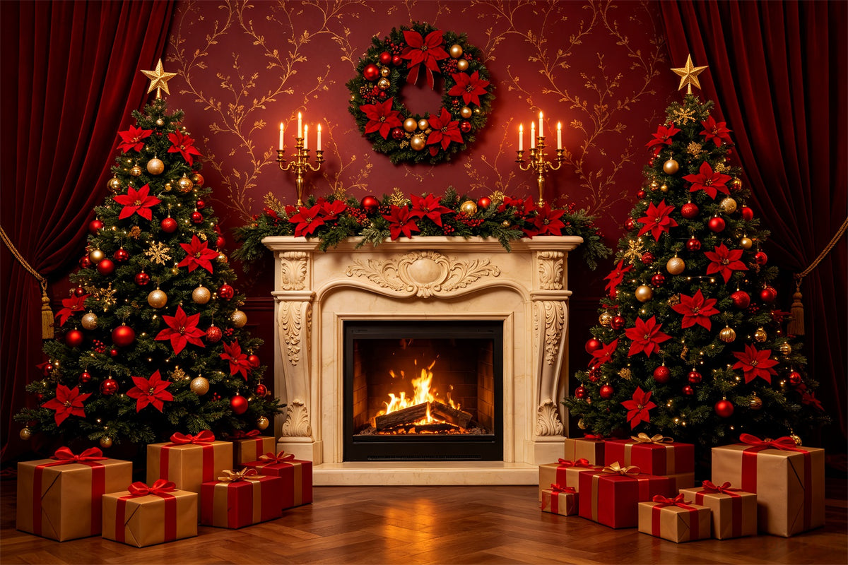 Christmas Backdrops For Stage Elegant Red Curtain Fireplace Christmas Backdrop For Party CSH69-83