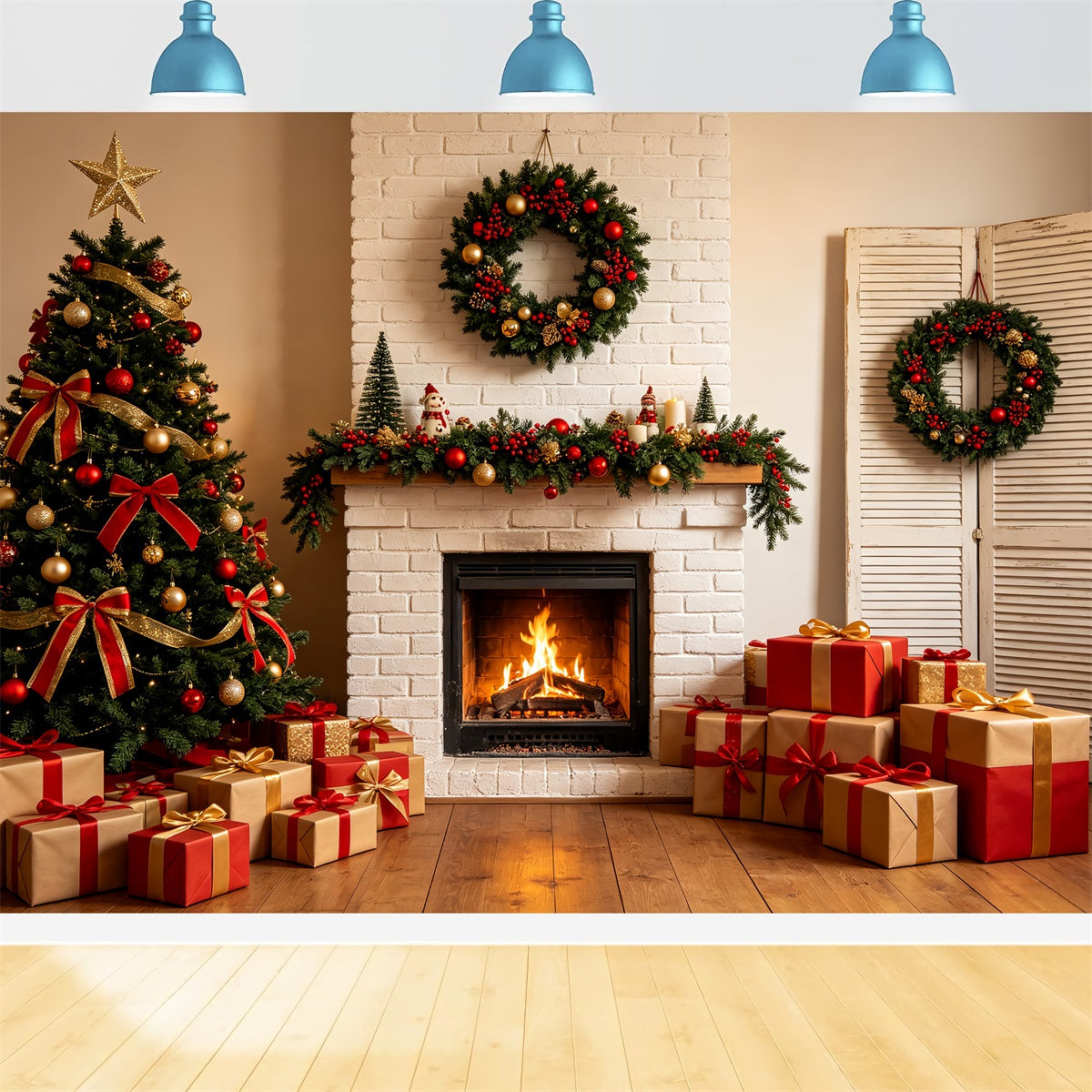 Christmas Fireplace Backdrop White Brick Fireplace Decor Christmas Photography Backdrop CSH69-84