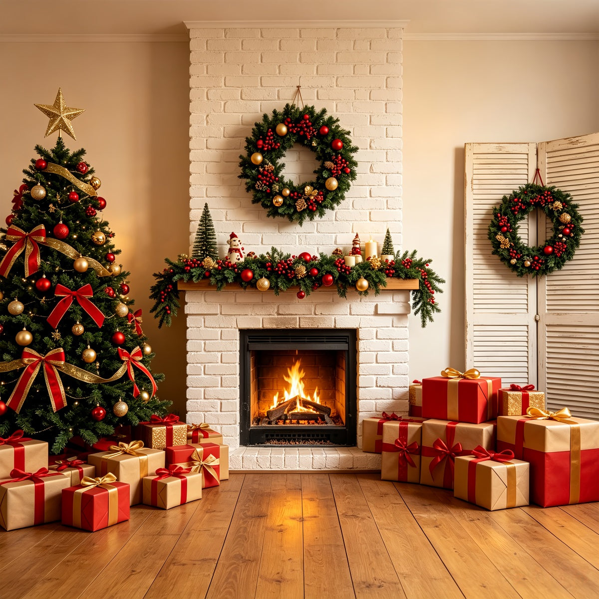 Christmas Fireplace Backdrop White Brick Fireplace Decor Christmas Photography Backdrop CSH69-84