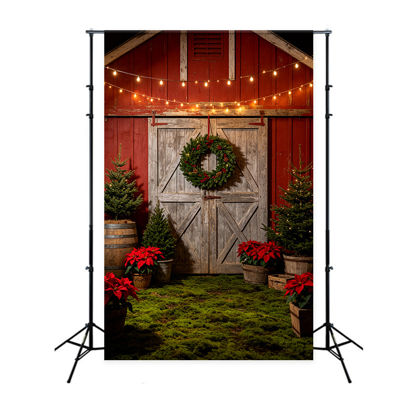 Western Christmas Backdrop Rustic Barn Door Wreath Christmas Outdoor Backdrop CSH69-85